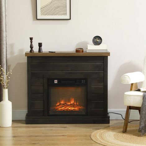 Chimenea Eléctrica 1800W con Efecto de Llama Mando a Distancia Temporizador Semanal para Sala 30 m² Gris Oscuro (1/5)