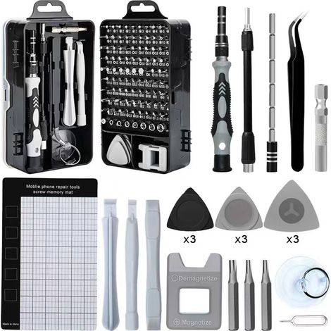 Kit de tournevis de précision 122 en 1 - Outils de démontage et de réparation de montres et de téléphones, ensemble d'embouts de tournevis cruciformes multifonctions (1/3)