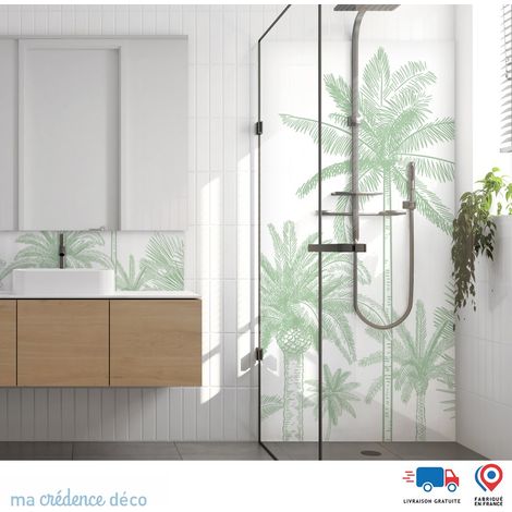 Panneau de douche : Palmiers colorés - Couleur Vert blanc - Alu composite - 90 - 245 (1/3)