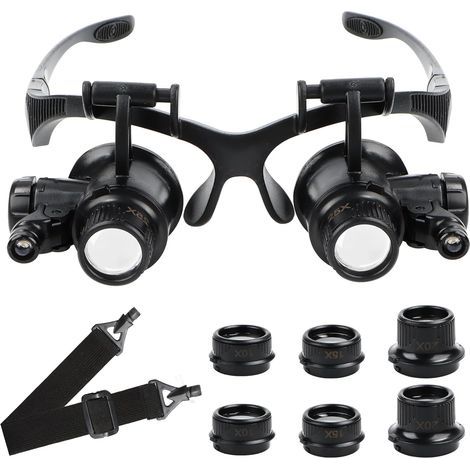 Lunettes loupe avec lumière, bandeau de tête, loupe de lecture, verre magnifying, loupe réglable, loupe LED avec bandeau pour la tête, pour bijoutier, couture, artisanat