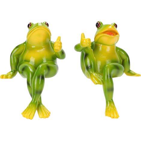 Lot de 2 Statues Grenouilles Résine Déco Jardin Bonsai Aquarium Figurines Réalistes Résistantes Intérieur Extérieur Mignon (1/5)