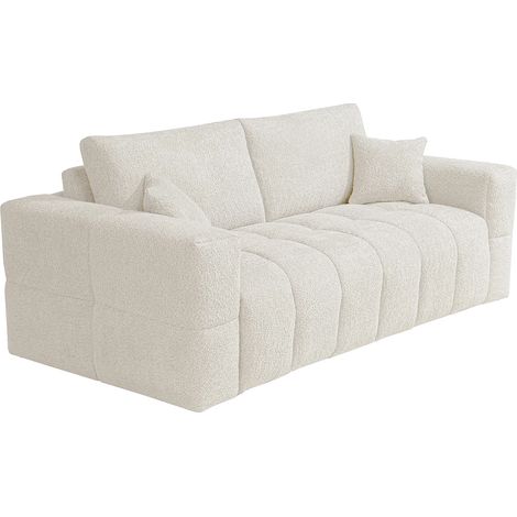 Divano letto 3 posti a ribalta Posto letto 140 cm Materasso 13 cm in Tessuto bouclette Beige - ISSORO