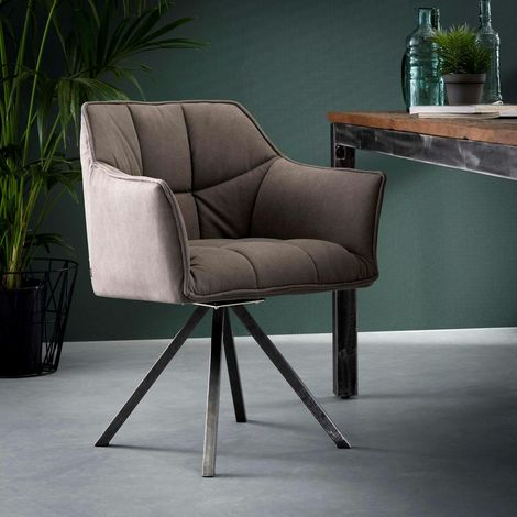 Fauteuil de table tissu jeans gris pied étoile LUCKNOW (1/4)