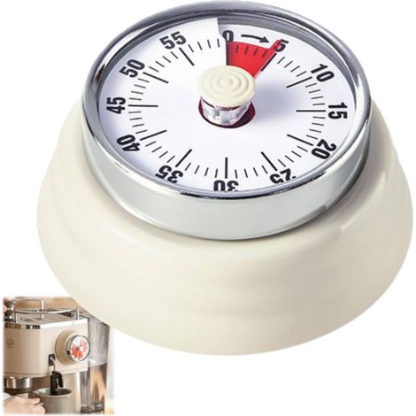 Minuteur de cuisine mécanique visuel de 60 minutes, horloge magnétique à compte à rebours pour la pâtisserie, la salle de classe et le bureau (blanc cassé) (1/5)