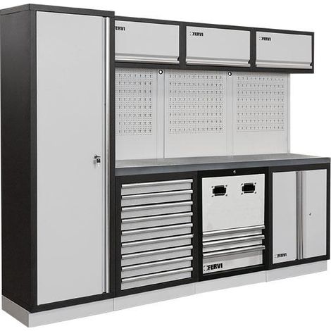 Modulares Werkstattmobel mit Edelstahlplatte Schranke und Schubladen Fervi a008u