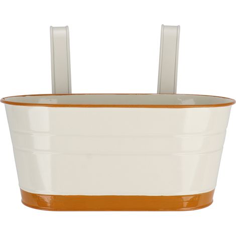 Toivize-Pot de fleurs suspendu - Fer blanc bord doré - 21x27cm - Sans trous drainage - Crochets amovibles - Lot de 2 - Déco balcon (1/4)