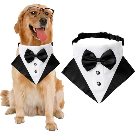 Formel Chien Smoking Bandana Chien Mariage Bandana Collier de Chien avec Noeud Papillon Réglable Petit (1/4)