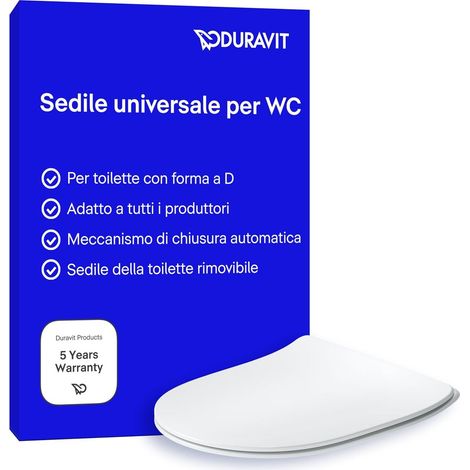 Duravit Sedile Univavo, sedile wc universale ovale, Sedile della toilette con doppio meccanismo a chiusura rallentata, tavoletta wc Sgancio rapido per una facile installazione, prodotto in UE, Bianco (1/5)