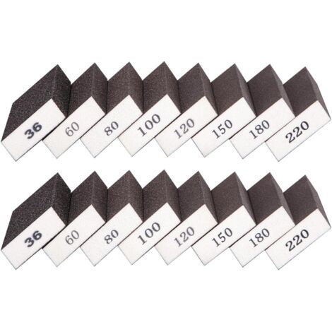 16pcs Éponge de ponçage, Blocs de Ponçage Grossiers et Fins, Cale a poncer kit Polissage, Utilisation Humide et Sèche Grain 36/60/80/100/120/150/180/220 pour Poncer Polir Métal Bois (1/5)