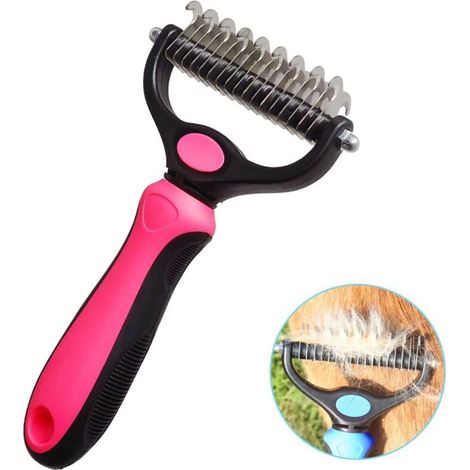 Peigne de toilettage pour Animaux dômestiques, rateau de démêlage, Peigne pour Chien et Chat, pour enlever Les sous-Poils Mobiles (Rose/Double Face) (1/2)