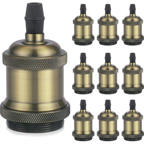 MINKUROW Vintage E27 Casquillo Sólido, Casquillo De Cerámica De Aluminio, Adaptador De Casquillo De Bombilla De Tornillo Edison, Lámpara De Pared, Mesa, Suelo O Techo, Oro Champán, Paquete De 10 (1/4)
