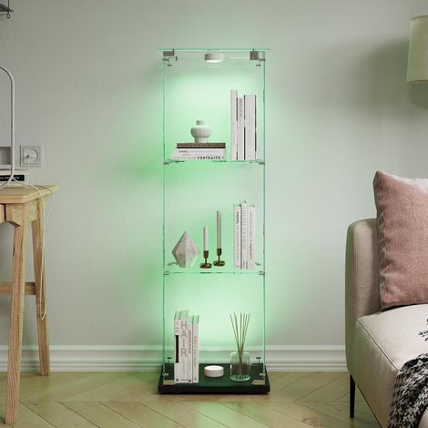 Standvitrine mit LED-Beleuchtung, 3 Etagen, 1 Tür und Schloss, Glasvitrine Schwarz (1/5)