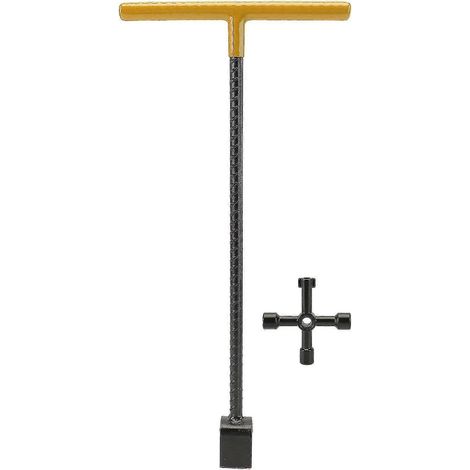 Clé à molette multifonction en acier pour compteur d'eau, poignée en T et outil utilitaire à 4 voies pour vannes et robinets (jaune) (1/5)