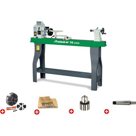 Holzstar – Pack tour à bois 358x1100mm – Mandrin 4 mors 100mm – Jeu de 8 burins – Vitesse variable 500-2000 tpm – Construction acier et fonte