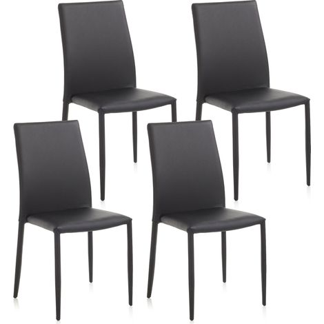 Set 4 Sedie 43,5x46,5x90,5 cm in Similpelle Nero (1/4)