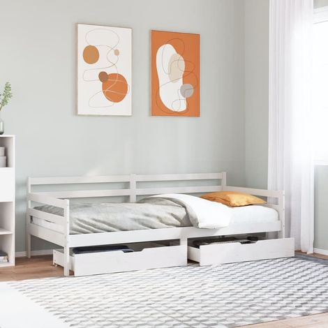 Daybed with Drawers without Mattress White 90x190 cm Single Solid Wood vidaXL (1/5)