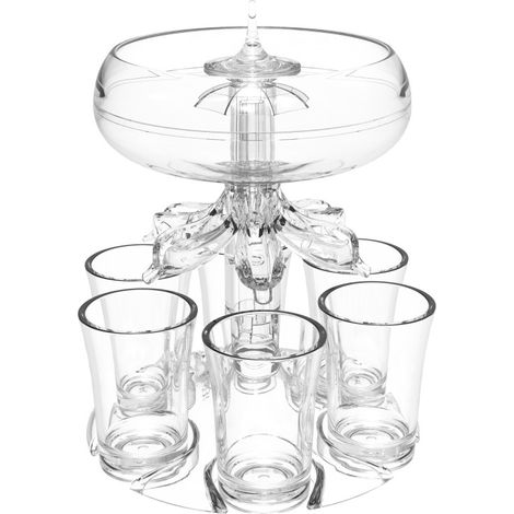 Nouveau distributeur de vin de deuxième génération résistant aux chutes, coffret à vin blanc six tasses avec fonction cocktail (transparent, comprend un distributeur de vin, six tasses et une brosse). (1/4)
