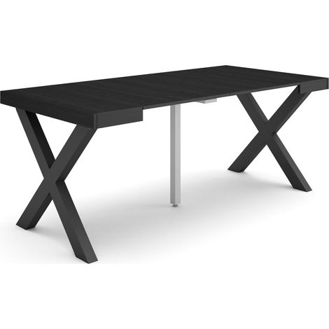 Skraut Home - Consolle allungabile, Tavolo consolle allungabile , 180, Per 8 persone, Gambe in legno, Stile moderno, Nero (1/5)
