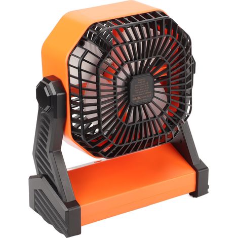 Ventilateur de Camping avec Lanterne LED, 4 Niveaux, Pivot 270°, Grand Volume d'Air, Rechargeable USB, Lumière et Crochet, Orange