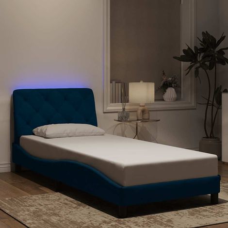 Cadre de lit LED bleu en velours avec sommier Ă lattes 90 x 190 cm sans matelas - PANGIVO (1/5)