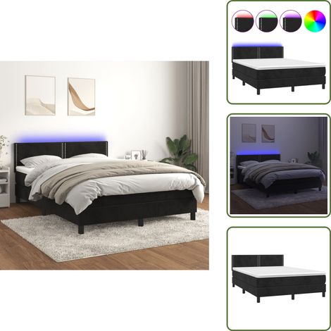 Boxspringbett mit Matratze & LED Schwarz 140x200 cm Samt - Boxspringbett - Doppelbett - Samtbett - Luxusbett - Schlafzimmermöbel (1/5)