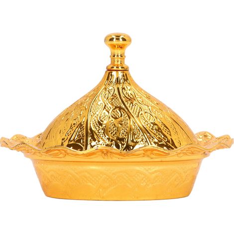 Récipients ovales plaqués or de style vintage avec couvercles, sucriers et soucoupes turcs en or pour la décoration de table, les cadeaux de cuisine et les décorations de mariage. (1/5)