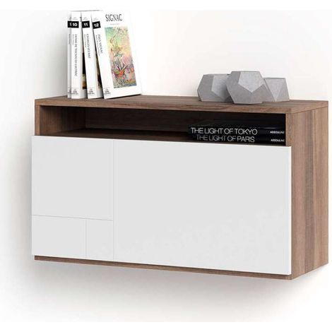 Escritorio suspendido modelo 628 color nogal/blanco. 44x75x30 (alto x ancho x fondo) (1/3)