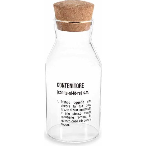 Contenitori / bottiglie in vetro per alimenti con tappo in sughero e scritta dizionario Contenitore, set da 6 pezzi, Ø 9 cm x 21,5 H