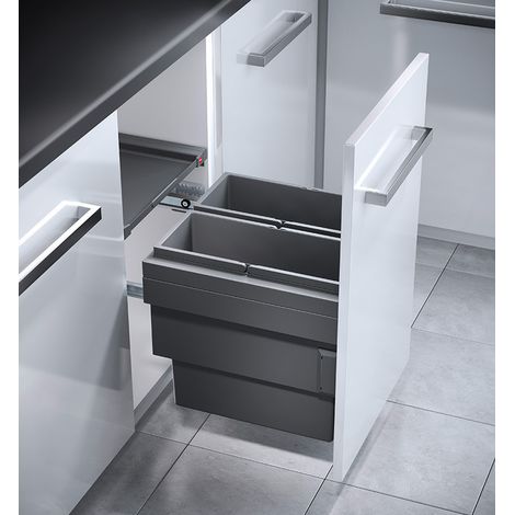 Poubelle de cuisine tri sélectif 2 bacs encastrable 36L – Bacs amovibles 18L en gris anthracite – Installation facile dans meuble coulissant – Wesco