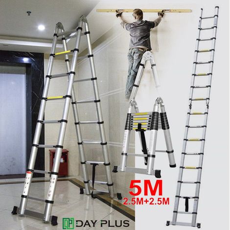 Alu 5m Teleskopleiter Stehleiter Anlegeleiter Mehrzweckleiter Ladder Leiter (1/5)