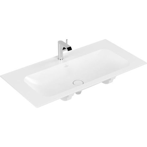 Meuble vasque rectangulaire VB Finion 1000 x 500 mm, 1 bac, sans trop-plein. Blanc pierre cplus