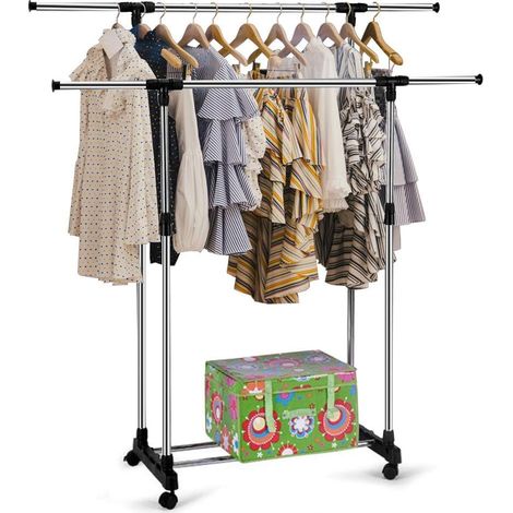 Etendoir Linge, Grande Sechoir a Linge Pliable avec Roues, Acier Inoxydable Seche Linge Etendoir pour Intérieur et Extérieur, 70-151cm (1/5)