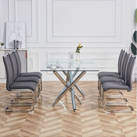 Freischwinger Set mit 4 Stühlen Kunstleder Grau OKMYHOME (1/5)