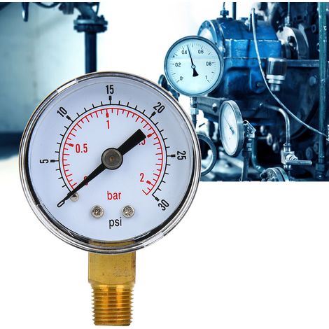 Manomètre mécanique à raccord inférieur 1/8 pouce BSPT pour air, huile et eau (0-30 psi 0-2 bar) (1/5)