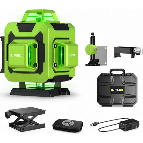 Niveau Laser Vert 4D 16 Lignes, Auto-Nivelant + 2 Batteries