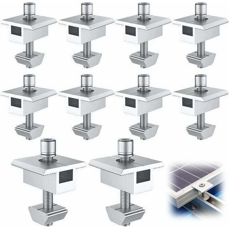 10 supports de montage en aluminium pour modules solaires, fixations centrales en T, montage de modules photovoltaïques, support de montage central sur toiture, pour modules encadrés de 30 mm (35 mm) (1/4)