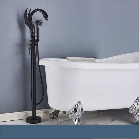 Salle de Bain Noire Baignoire Robinet Debout Debout Chaude et Froide robinets Special Swan Forme Water Outlet Robinet de Sol(Matte Black B) (1/5)