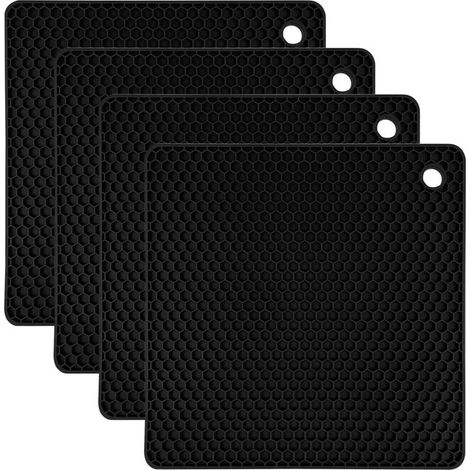 Lot 4 Dessous de Plat Silicone Noirs 18.1cm, antidérapants résistants chaleur protection casseroles/poêles (1/4)