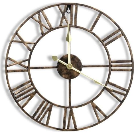 40 cm große Metallwanduhr mit 3D-römischen Ziffern, geräuschlosem Uhrwerk und Batteriebetrieb, hervorragende Wanddekoration für Küche, Wohnzimmer und Landhaus, Vintage-Bronze (1/5)