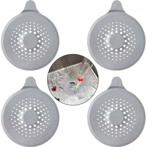 4 pièces poignée a type gris (14,5 17cm) couvercle d'égout en silicone, filtre d'évier avec ventouse, filtre de couvercle d'égout de baignoire (1/5)