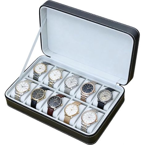 Boîte à montres pour homme - En cuir synthétique - Organiseur à 10 emplacements - Boîte de rangement - Compartiment indépendant - Boîte à montres pour 10 montres (1/5)