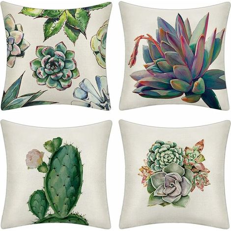 BRAVIX Housse de coussin 45 x 45 cm housses de coussin jeter taie d'oreiller canapé voiture carré housse de coussin maison lit décor ensemble de 4 (cactus)
