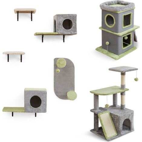 Centro attività per gatti con condominio e set di mobili per gatti a muro, 3 in 1 Set di mobili per gatti Grigio (1/5)