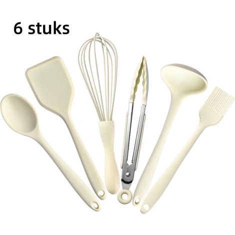 Ensemble de 6 mini ustensiles de pâtisserie en silicone avec spatule cuillère et pince résistants à la chaleur antiadhésifs et compatibles lave vaisselle blanc (1/5)