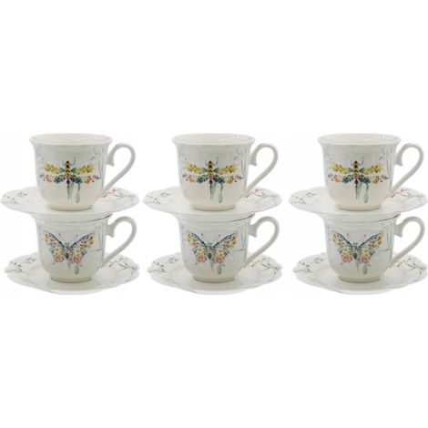 220-ml-Tasse mit Untertasse für Tee oder Kaffee, 6er-Set, Papillon, als Geschenkidee (1/5)