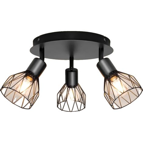 Lámpara de techo giratoria de 3 luces, estilo industrial, color negro, bombilla no incluida. (1/2)