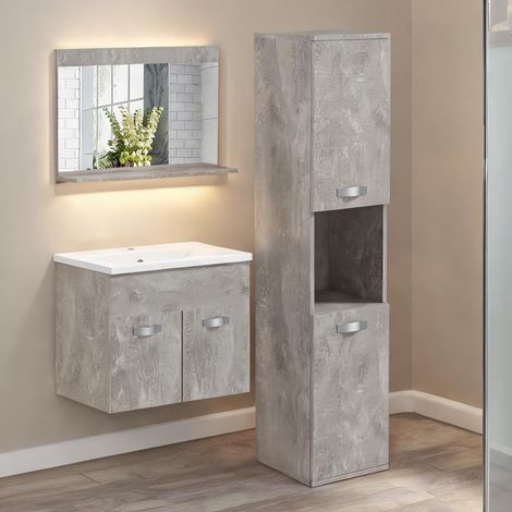 Meuble de salle de bain 4 pièces gris avec lavabo 60 cm grigio (1/5)
