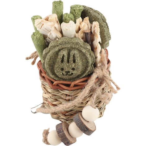 Jouets à mâcher pour hamsters, paniers suspendus en paille, jouets à mâcher pour lapins, bâtonnets en bois et jonc de mer, jouets à mâcher pour petits animaux (1/5)