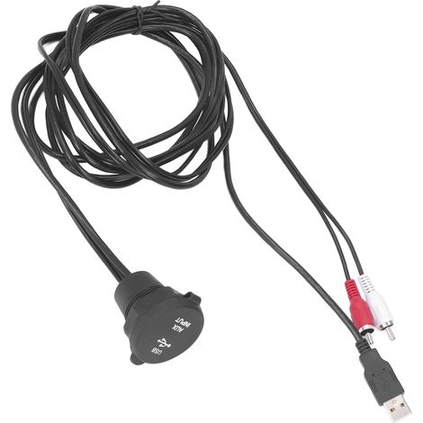 Câble encastré de 1,8 mètre avec connecteurs USB 3.0 mâle et femelle, et 2 prises RCA vers jack 3,5 mm femelle, pour tableau de bord de moto et de voiture. (1/5)