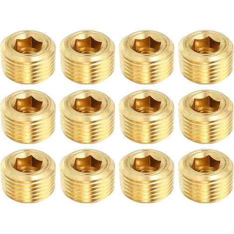 1/8" NPT Laiton Hex Tête Fraisée Prises, 8 Paquet Compteur Coulé Interne Filetage Douille Tuyau Bouchons Mâle Raccords, pour Eau Huile Gaz - 3/8"NPT (1/5)
